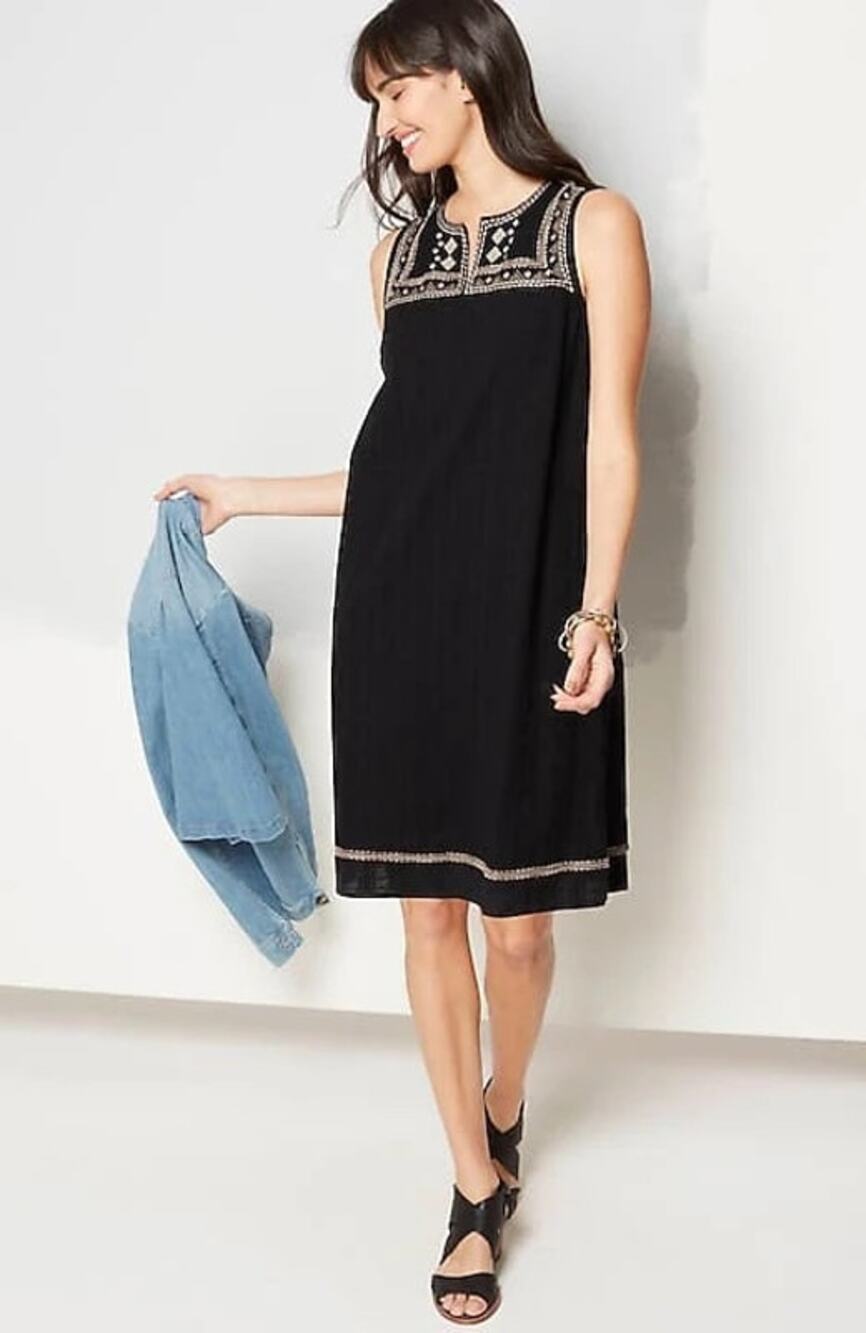 J. Jill Black Size XS Black Embroidered 100% Cotton Sleeveless Knee Length Dress
